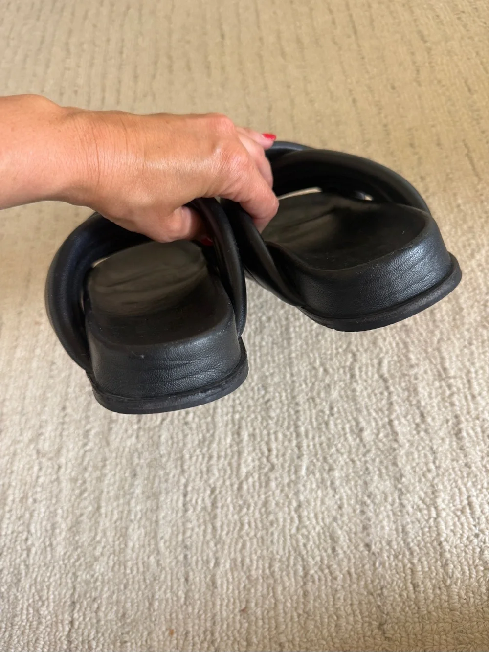 Anine Bing Black Padded Cross-Strap Leather Slide Sandals